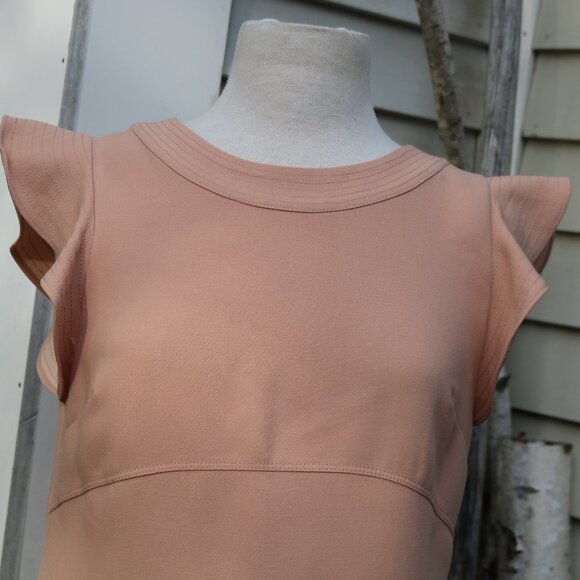 Ann Taylor Blush Knit Flutter Cap Sleeve Seamed Knit Crepe Sheath Dress Sz 6 - Picture 4 of 9